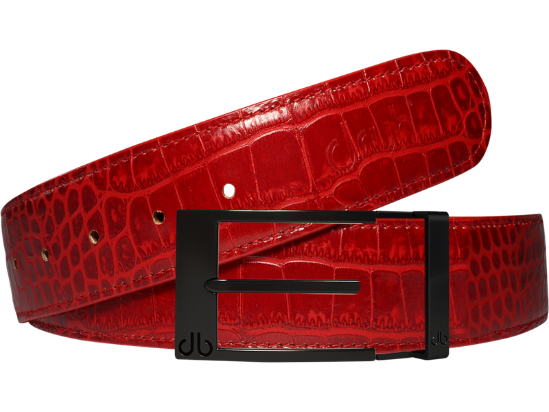 Red Crocodile Leather Belt with Class Matte Prong Buckle