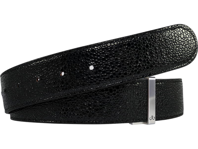 Shiny Black Stingray Textured Leather Belt