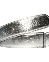 Silver Crocodile Textured Leather Belt