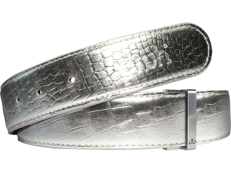 Silver Crocodile Textured Leather Belt