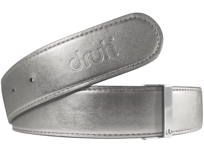 Silver Plain Textured Leather Belt