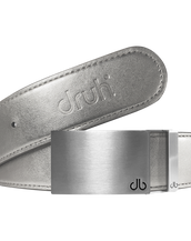 Silver Plain Textured Leather Belt with Buckle