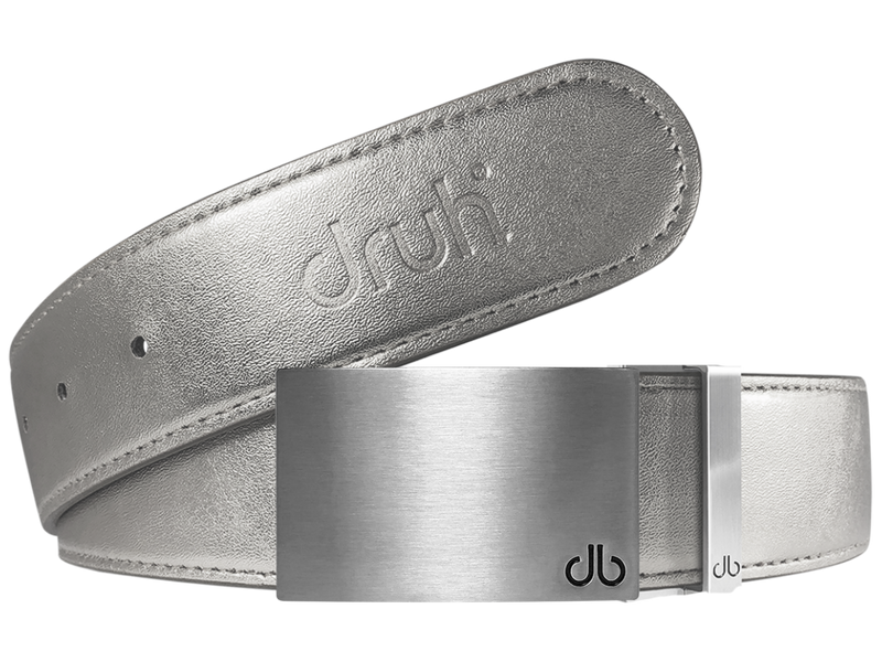 Silver Plain Textured Leather Belt with Buckle